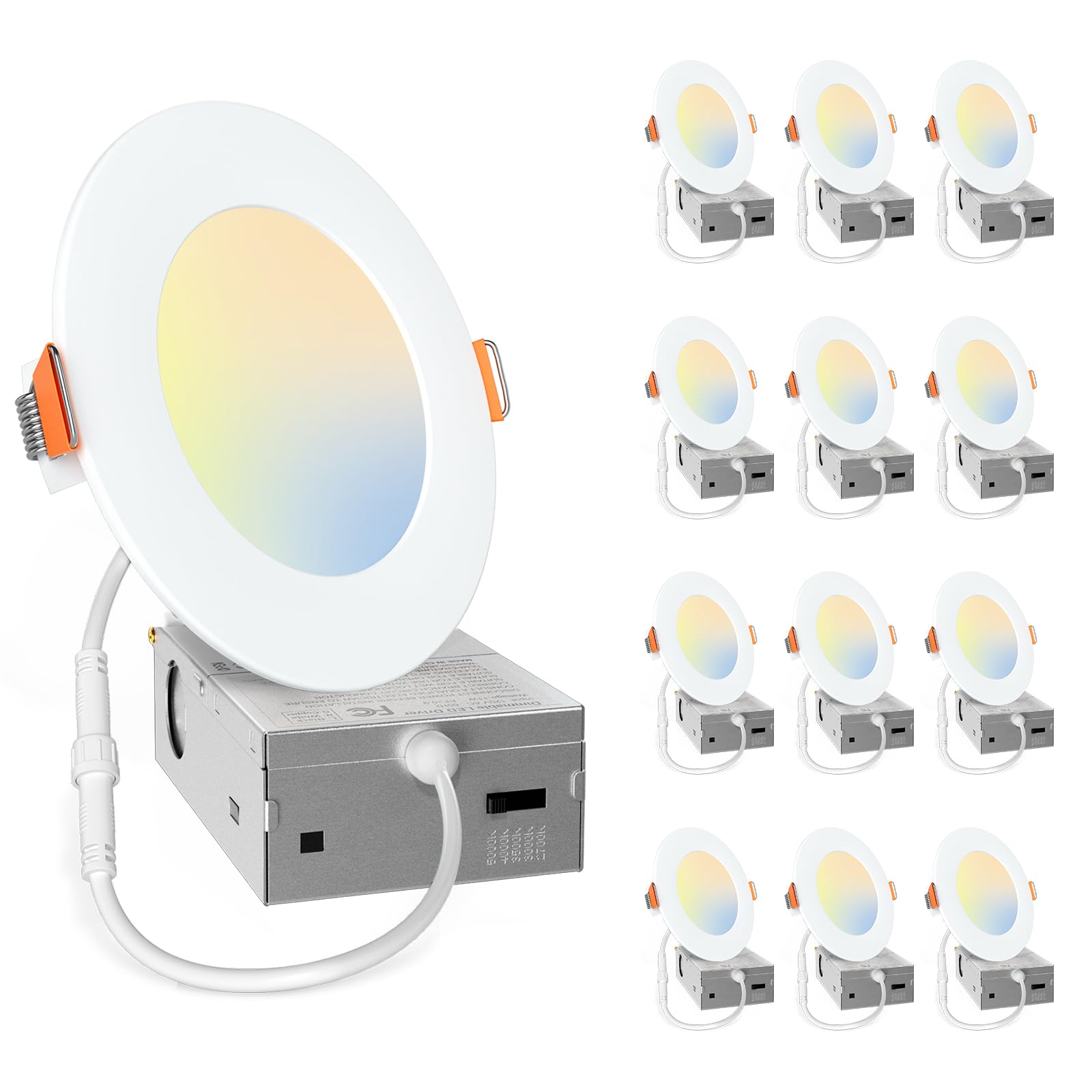 Amico 12 Pack 4 Inch 5CCT LED Recessed Slim Pot Light